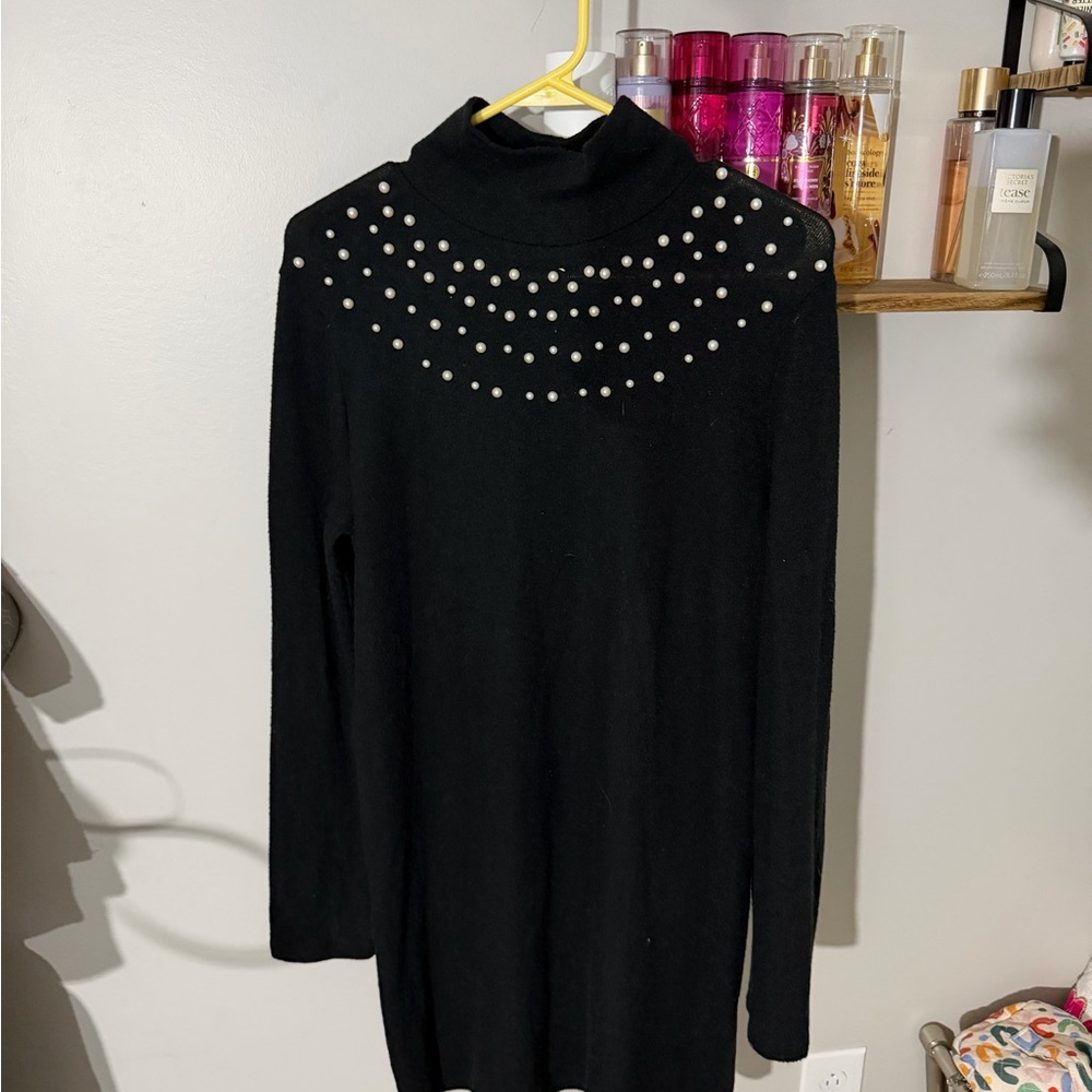 Zara Black sweater Maxi Dress with Pearl Accents